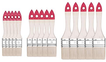 M7 Lot de 15 Pinceaux Plats : 1 (env. 25 mm), 1,5 (env. 38 mm), 2 (env. 50 mm) – 5 Pcs de Chaque - Série 30, Poils Synthétiques - Manche en Bois - Virole en acier - Peinture, Laques, Lasures