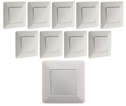 Zenitech - Lot de 10 Interrupteurs Va-et-Vient 10A - Blanc - Encastrés - Design Moderne - Compatible Boîte d'Encastrement - Passage Câbles Facile - Plaque 86x86 mm - Surfaces Irrégulières