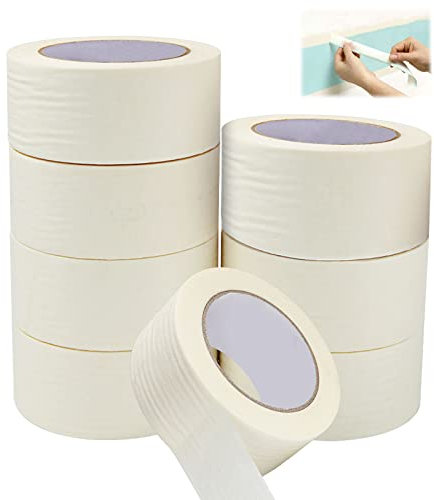 GOYADA 8 PCS Painting Tape, 50M x 50MM Self-Adhesive Painters Tape, Low Tack Masking Tape for Decorating Models, Walls, Crafts, Packing (White)