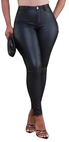 hibshaby Faux Leather Leggings for Women, Sexy Stretchy Leggings Faux Leather Zipper Pants High Waist Casual Trousers Black L