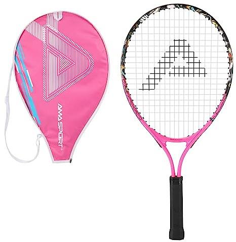 AMA SPORT - AT-F21 - Raquette de Tennis Enfant Graffiti Rose 21 Pouces - Raquette Ergonomique pour Enfants de 4 à 6 Ans - Materiel Débutant - Apprentissage Tennis Junior