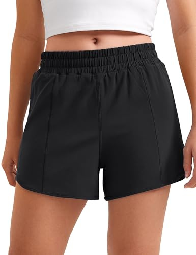 CRZ YOGA Girls Feathery-Fit Soft Athletic Shorts with Zipper Pocket - Tennis Soccer Running Casual Liner Kids Teen Black Medium