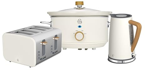 Swan Nordic Kitchen Set, 1.7L Fast Boil Kettle & 4 Slice Toaster & 3.5L Slow Cooker, Matte White, SK14610WHTN, ST14620WHTN, SF17021WHTN