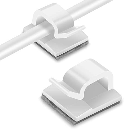 GENESIS® 70 Clips Para Cables Adhesivos | Organizador De Cables | Clips Sujetacables Para Ordenar Cables, TV, PC, Escritorio, Hogar, Oficina, Luces de Navidad. (Blanco)