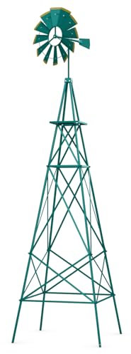 GOPLUS - Molino de viento de jardín φ45 cm, carretilla de metal de 4 pies, estaca de suelo, estructura en X, rodamiento de bolas, resistente a la intemperia, turbina eólica decorativa para patio