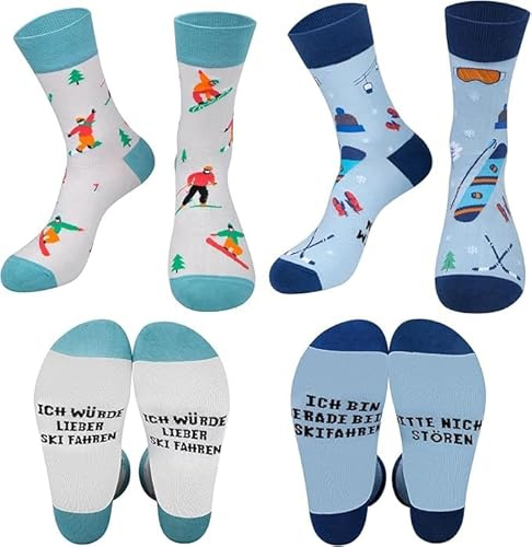 2 paires de Fantaisie Chaussettes Cadeau Chaussettes de ski chaussettes Chaussettes Humour Chaussettes Rigolotes chaussettes de maison cadeau pour homme, taille unique