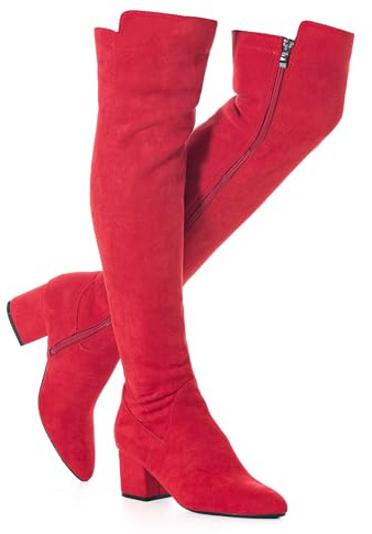 N.N.G Women Over Knee Boots Suede Thigh High Long Comfort Black Winter Low Square Toe Block Heel, Red/2inch Heel, 3 UK