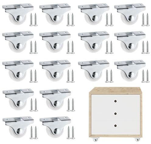 16 Fixed 1 Inch Non-Swivel White Furniture Castors with Screws for Appliances and Drawer Equipment Replacement