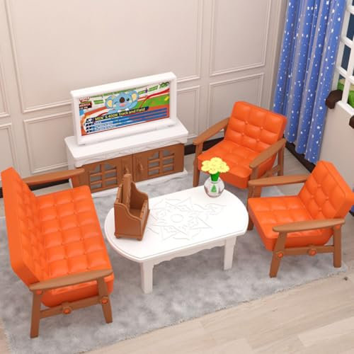 KARLOR Miniatur Möbel Set Wohnzimmer, 7 Stück Miniatur Möbel Set Sofa Sessel Tisch Fernsehen Lagerregal, Mini Szene Zubehör Deko 1:12 Tischdeko Basteln Dekoration（Wohnzimmer）