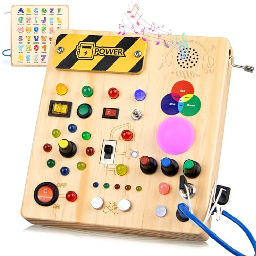 Montessori Leksaker Barn 1 2 3 år Busy Board med 13 strömbrytare 24 LED-lampor Activity Board träleksak från 1 år motorikleksak sensorisk leksak