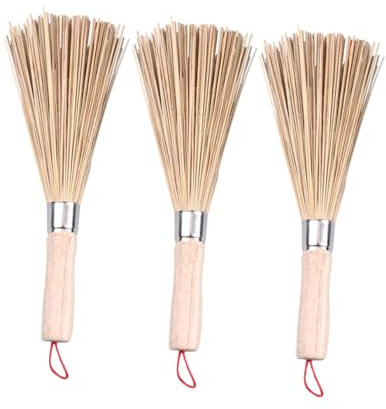 MAGICLULU 3pcs Wooden Handle Bamboo Cleaning Brush Wok Cleaning Whisk for Kitchen Utensils for Washing up Brushes and Kitchen Accessories