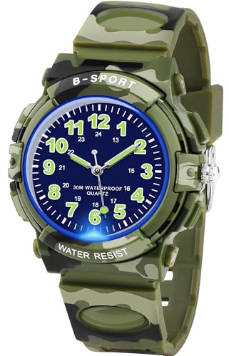 GUUMUXIN Analoge Kinderuhr mit Bunten Lichtern für Jungen und Mädchen, 30M wasserdichte Lernuhr TPU Armband Outdoor Sportuhr für 5-16 Jahre