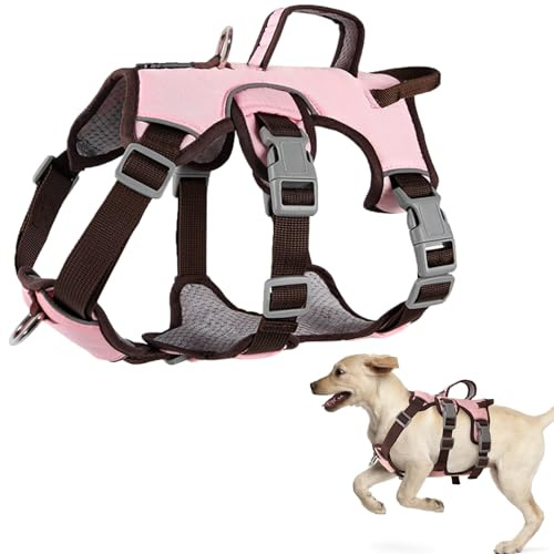 LiebeDD Liten medium hundsele justerbar andningsbar bekväm anti-drag-sele för hundar med 2 anti-flykthandtag, för löpning och promenader, rosa + bröstring, S
