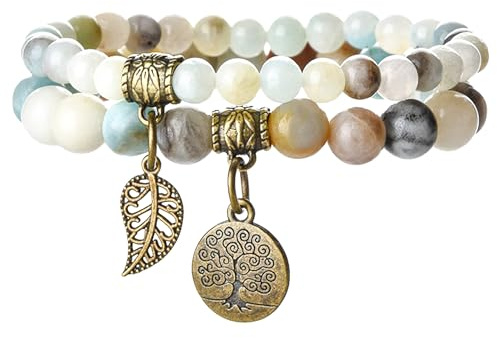 Mochity 2 Stück Damenarmband Aus Naturstein, Damen Yoga Armband, Bohemian Armband, 16–25 cm, Schmuckgeschenk (A2)