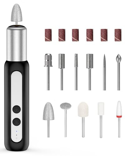 Electric Nail Drill Type-C Electric Machine for Acrylic Nail Kit, Portable Electric Nail File Polishing Tool Manicure Pedicure for Home Salon (Black)