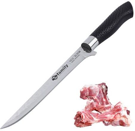 Family Cuchillo Deshuesador 29.5cm Acero Inoxidable, Hoja Martillada 1.5cm para Cortes Precisos, Mango Antideslizante y Cómodo, Ideal Para Deshuesador de Carne