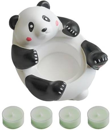 PortaTealight, Tealight Colorate | Centrotavola da tavolo con vaso di candela con statua di panda - Simpatico supporto in gesso per artigianato, supporto per candela a lume di tè per centrotavola, dec