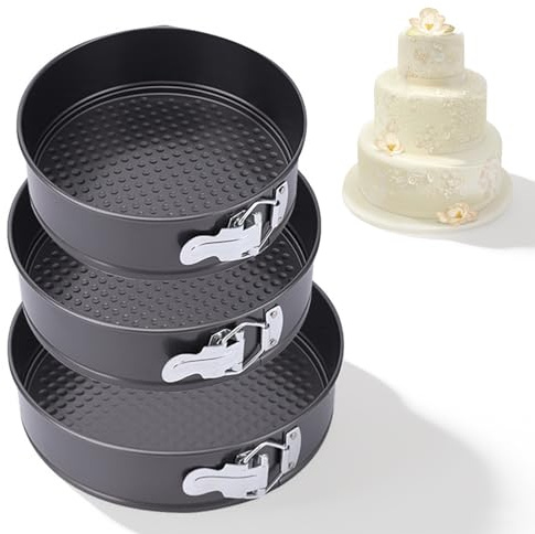 yolzhxe Juego de 3 Moldes Redondos de 20/22/24 CM Molde Tarta Desmontable Fondo Antiadherente Moldes Reposteria Acero Carbono Molde Reposteria para Hornear Todo Tipo de Pasteles y Panes