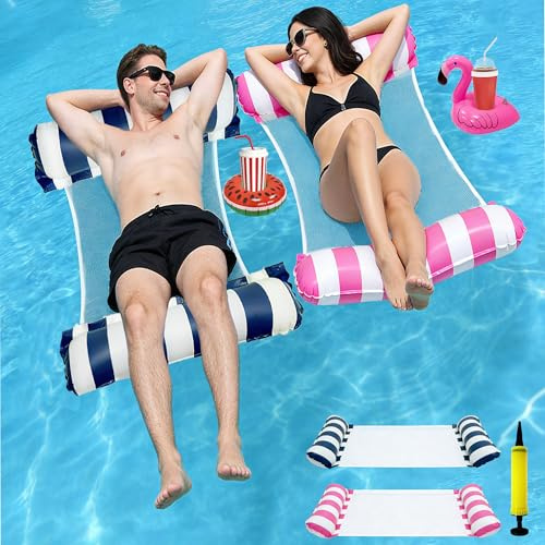 2 Pack Pool Inflatables for Adults, 4-in-1 Inflatable Pool Floats