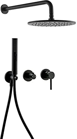 ISCBAFYX de Ducha Negro, Juego de Grifo de Ducha Completo con Cabezal de Ducha Tipo Lluvia y Ducha de Mano 2 en 1, Grifo de Ducha de baño montado en la Pared con una Sola manija