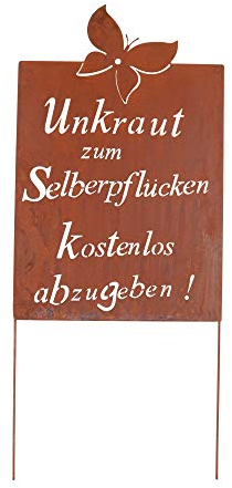 UNUS Gartendeko Gartenstecker aus Edelrost Metall Garten Schild mit Spruch Unkraut 66x43,5 cm
