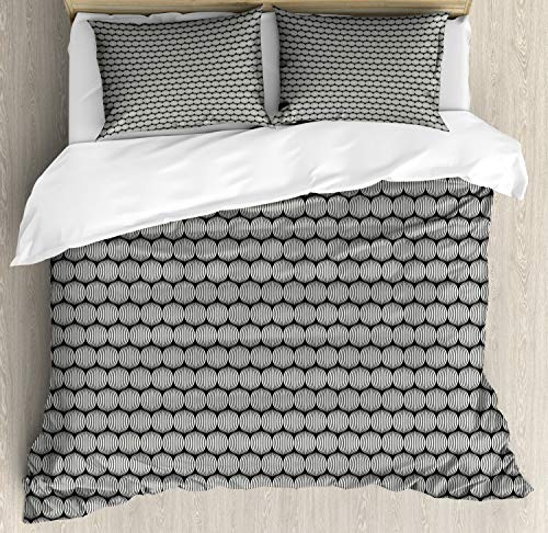 Ambesonne Abstract Duvet Cover Set, Ogee Pattern Circular Motifs Calm Tones Duo-Tone Illustration, Decorative 3 Piece Bedding Set with 2 Pillow Shams, King Size, Olive Green Off White