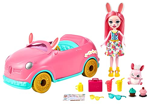 Enchantimals HCF85 - Häschen-Mobil (ca. 26 cm) 10-teiliges Set mit Puppe, Häschenfigur und Zubehörteilen, tolles Spielzeug Geschenk für Kinder ab 3 Jahren