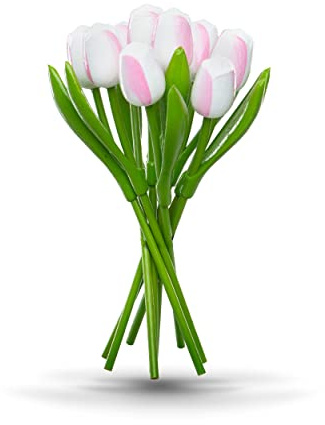 MomoMoments Ramo de Tulipanes de Madera Blanco/Rosa para tu Amada, 9 Tulipanes de Madera Amarillos Pintados a Mano, 34 cm de Alto, Ramo de Flores, decoración, Regalo para Mujer, Hecho en Holanda