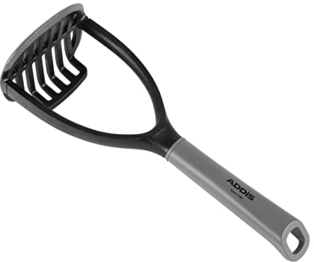Addis Potato Masher with bowl Scoop edge Kitchen Cooking Utensil Non Scratch, Black & Grey,518709