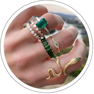 Yheakne Punk Schlange Finger Ringe Smaragd Band Ringe Einstellbar Gold Knöchel Gemeinsame Ringe Stapelbar Bösen Auge Ringe Set Gothic Aussage Ringe Für Frauen Und Mädchen Geschenke