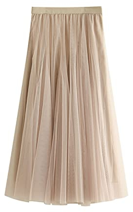 Daysskk Maxirock Damen Lang A Linie Tüllrock Beige Elegant Trachtenrock 84cm Sommer