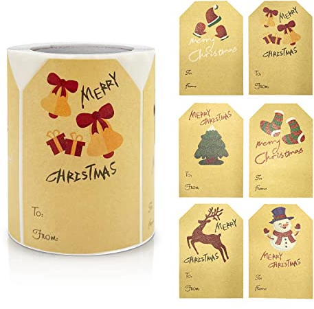 Kraftpapier Weihnachten Geschenkaufkleber 75 * 50 mm Selbstklebende Weihnachten Etiketten Geschenk Namensschild Rollen Zum Beschriften Xmas Kinder Decorations Versiegelung 250 stück（6 Stile）