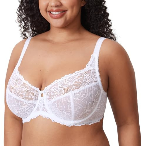 Delimira Women's Plus Size Bra Full Coverage Minimiser Non Padded Lace Underwired Bras White 38DD
