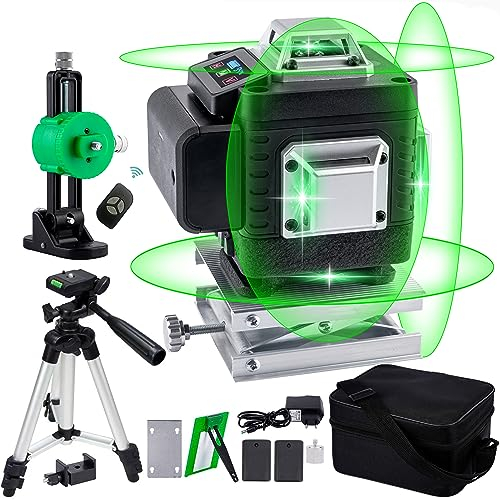 Niveau Laser 4 x 360°, 4D 16 Lignes Metre Laser Rotatif Horizontal Vertical d'outil, Autonivelant de Niveaux avec d'auto-nivellement avec Batteries Rechargeables Intégrées