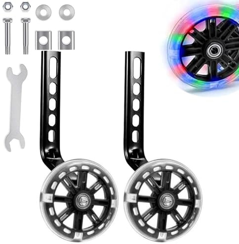 ALI2 Kids Bike Stabilisers for Childs, Bicycle Training Flash Wheels for Kids Compatible with 12 14 16 18 20 Inch Kids' Variable Bicycles & Single-Speed Bikes.(Black)