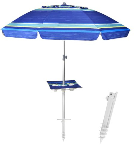 eacommerce Ombrellone da Spiaggia Mare 220 cm in Alluminio Inclinabile con Picchetto e Tavolino incluso