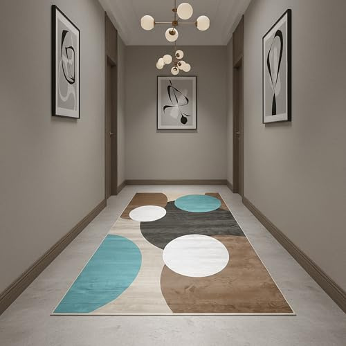 LIKE IT MORE Modern Teppich für Wohnzimmer, Schlafzimmer, Küche und Flur - Waschbarer Rutschfester Teppichläufer - Großer Teppich Läufer Beige Grau Blau Weiß 80x300 (Uranus Hellblau)