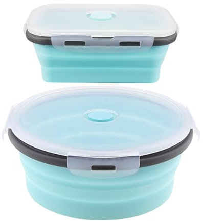 DHSBGWSX 1 Stück Runde Lunchbox, 1 Stück Quadratische Lunchbox, Teleskopische Faltbare Lunchbox, Runde Lunchbox, Büro-Lunchbox, Campingschüssel Mit Deckel, Silikon-Konservierungsschüssel