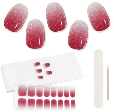 OXDOHUE 16 Pièces Feuille à Ongles Gel de Durcissement UV Feuille à Ongles UV Autocollants pour Ongles DIY Autocollants pour Ongles Ongles UV Rouge Autocollants pour Ongles Art Décoration d'Ongles
