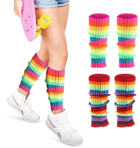 YUWJOOWEE 2Paar Beinwärmer für Damen, Modische Strick-Beinwärmer-Socken im 80er, 90er Jahre-Stil Stulpen für Damen, Stulpen Beinwärmer für Damen, Stulpen Beinwärmer