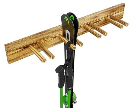 QLS Wand Skihalterung für 4 Paare 90 cm Nordic Walking Trekking Stöcke (Geflammt)