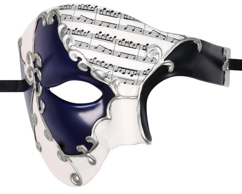 OIDEA karneval mask för män halvmask: Vintage italiensk Venedig mask för halloween och maskbollar, operan fantommask i mörkblått silver för fester, Plast