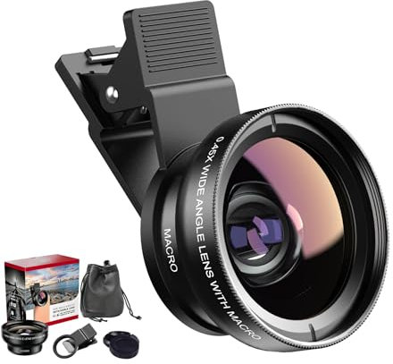 SagTuol Objetivo para movil, 2 en 1 Lente para movil Universal, Objetivo Macro 12,5X, Gran Angular 0,45x, Lente Macro,Mobile Phone Camera Lenses, para la mayoría de Smartphones