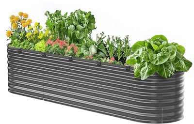 VEVOR Letto da Giardino Rialzato in Metallo, Fioriera Zincata per Esterni, con Fondo Aperto, Letto Rialzato Ovale per Giardinaggio di Verdure, Fiori, Piante Grasse, Grigio Scuro 2400 x 600 x 560 mm