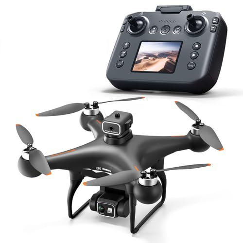 Dron con Cámara Dual 4K HD, Control Remoto con Pantalla, Posicionamiento de Flujo Óptico, Cuadricóptero Sin Escobillas, Evitación de Obstáculos 360°, Negro (Black 1 battery with screen remote control)