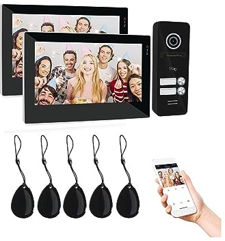 Dörrklocka Kamera trådlös, TUYA Video Dörrtelefon Dörrklocka Intercom 7 tum 1080P pekskärmsskärm med kabelansluten kamera APP/Svep kortupplåsning,Easy to install(2M1D)