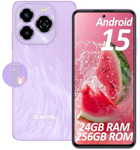 OUKITEL C65 Pro Mobile Phones, Android 15-24GB+256/1TB Smartphone, 6.7 HD+ 90Hz Display, 5150mAh Phones, 50+8MP, 4G Dual SIM Free Unlocked Phone, Fingerprint/Face ID/OTG/GPS(Purple)