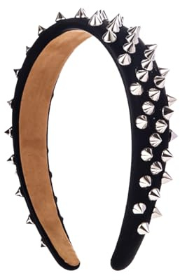 Miaija Studded Headband Black Punk Rock Roll Hair Band Spike Headband Hair Hoop Wicked Queen Headpiece Fashion Accessory for Women Girls Halloween Cosplay Party