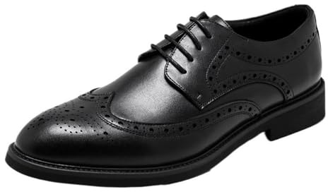 Mens Full Wingtip Brogue Dress Shoes Black Genuine Leather Oxfords Business Formal Derby Lace Up Wedding Party Footwear(10)