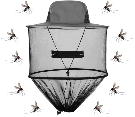 Mosquito Head Net Sun Hat, Midge Head Net, Bee Keeper Hats Quick Dry Wide Brim Protection Mask Breathable Anti Insects Bug Face Cover Mask for Outdoor Safari Hiking Camping Fishing Gardening Grey